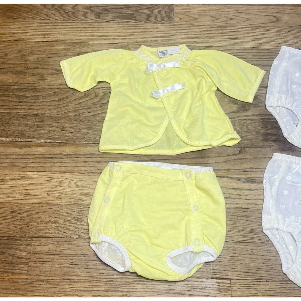 Vintage Baby Diaper Cover Lot White Eyelet Ribbon Bloomers & Outfit 6-12 Months